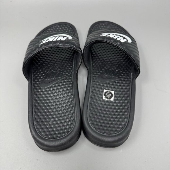 Nike Benassi JDI Womens Size 9 343881-011 Black Open Toe Slip On Slide Sandals - Picture 6 of 8